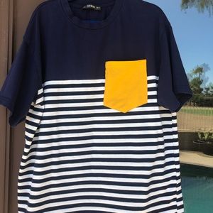 SHEIN Blue with White Stripes Yellow Pocket Tee XS